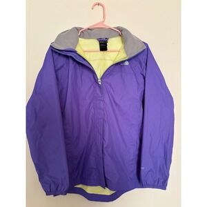 The North Face Girls HyVent Rain Jacket Purple Lime Green XL 18 Full Zip Hooded